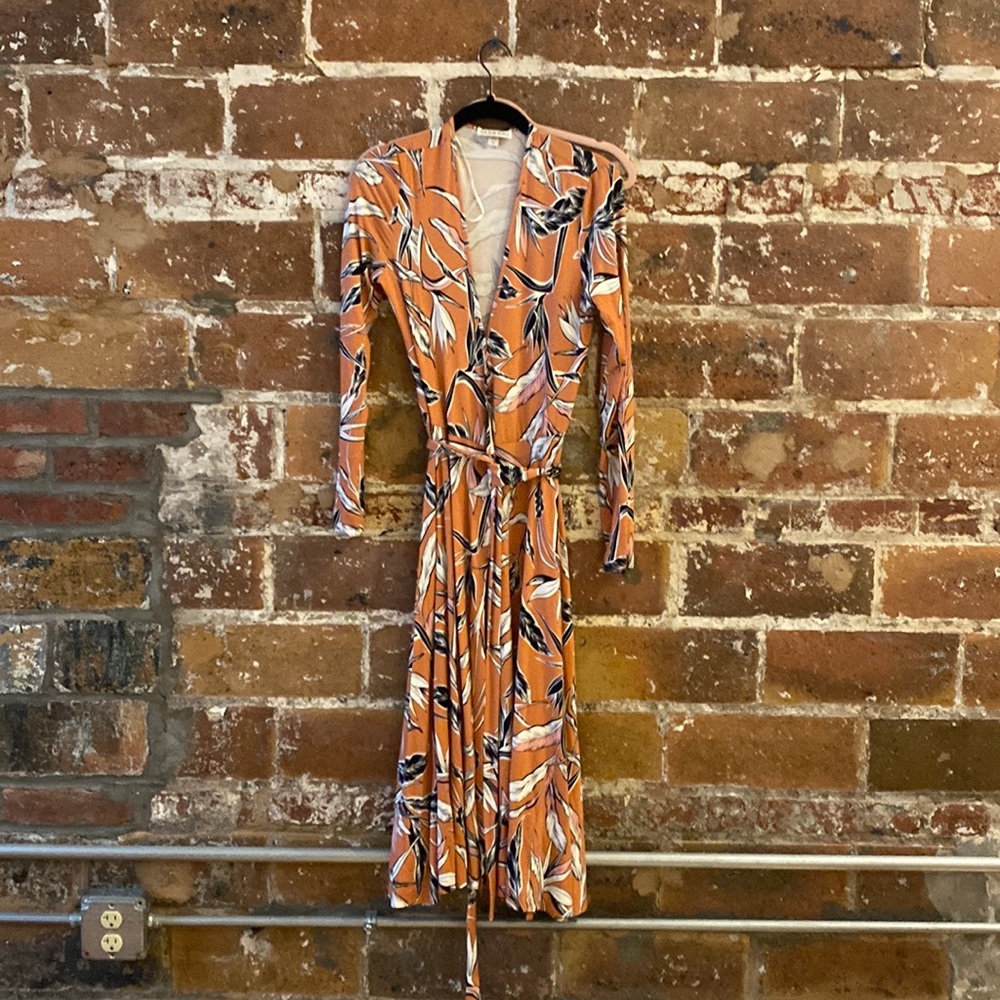 YUMI KIM orange patterned front tie dress